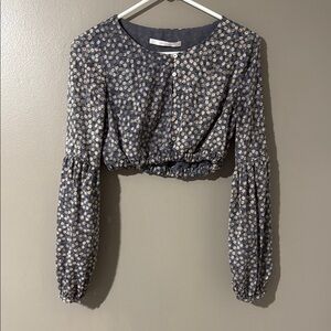 Zara Black and White Crop Blouse with Peter Pan Collar
